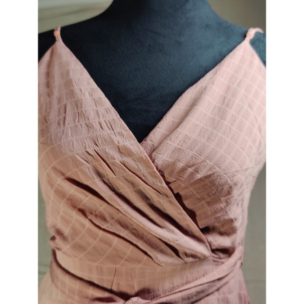Trixxi Pink Plaid Ruffle Wrap Dress‎ Spaghetti Strap V Neck Tie Waist feminine - Picture 9 of 12